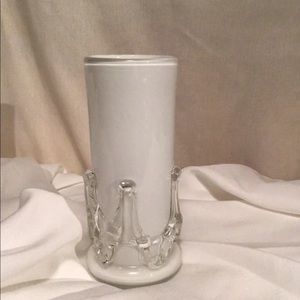 Blown Glass Christmas Pillar Candle Holder, Vase, Peppermint Sticks